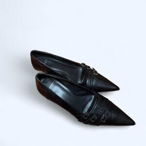 Vagabond Black leather pointed toe kitten heels with buckles